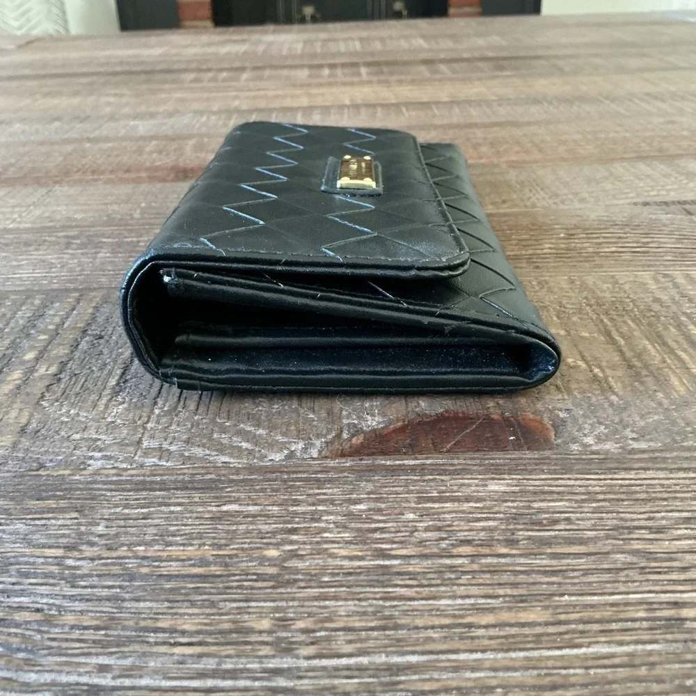 London Fog Lara Woven Black Flap Wallet.